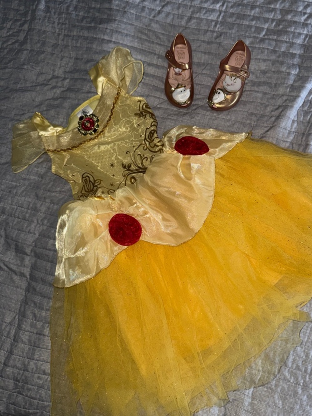 Princess Belle Tulle Costume Dress for Kids - Gold Accents